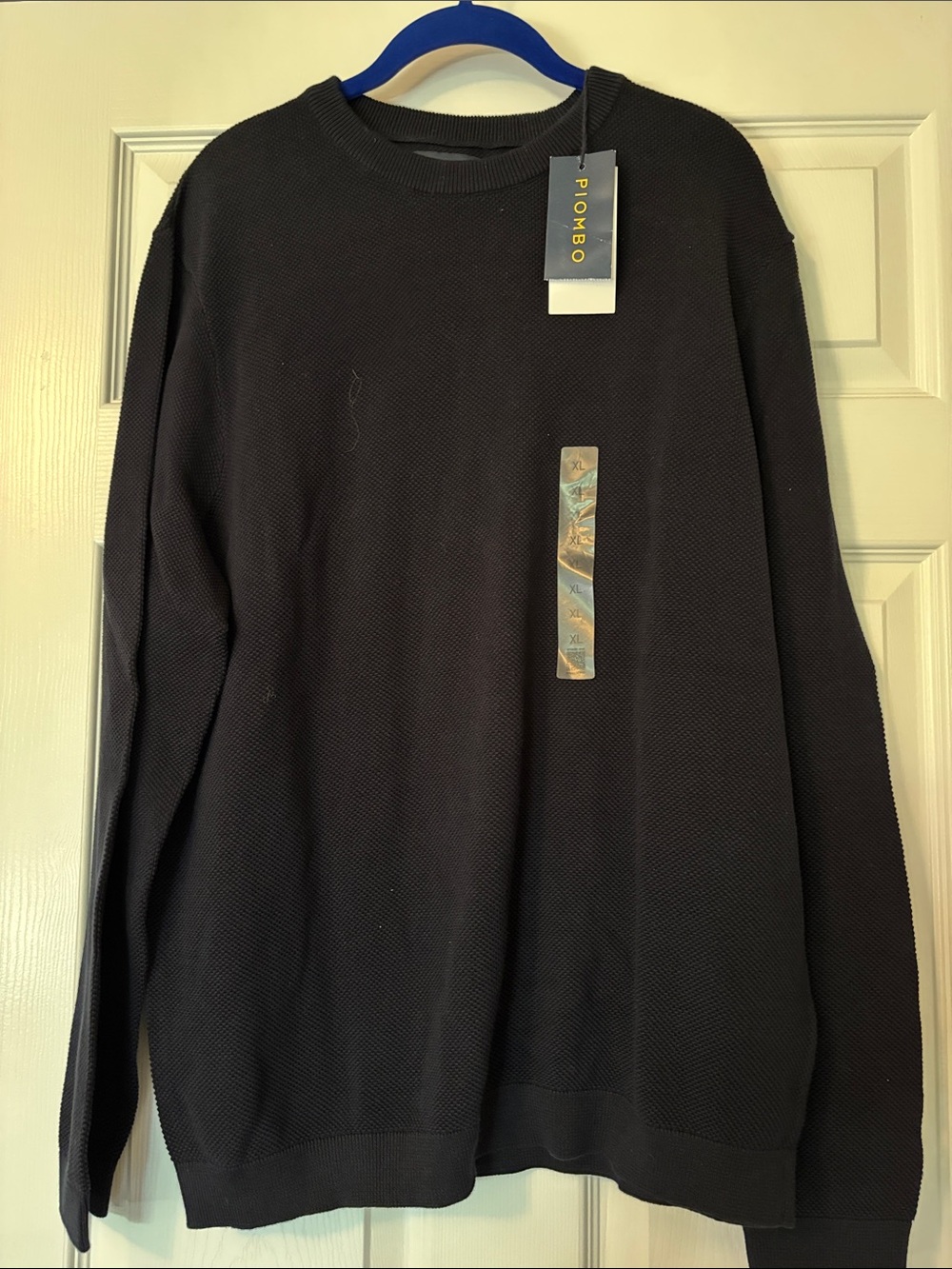 Piombo NWT Men's Navy 100% Cotton Textured Crewneck Sweater Size XL